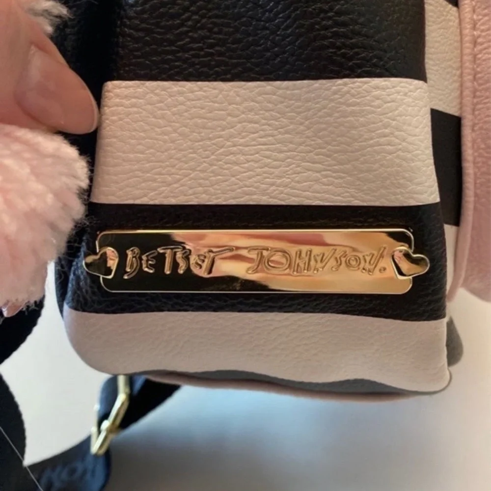 Betsey Johnson pink with black and white striped kitty backpack
